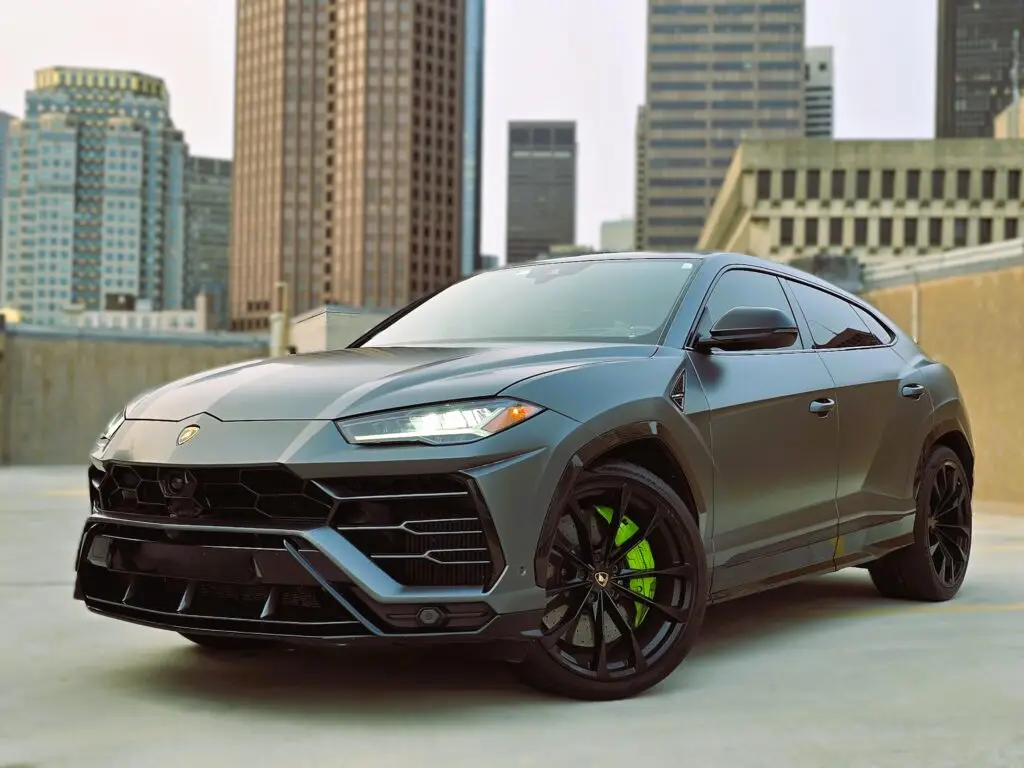 Gray Lamborghini Urus with lime green interior exotic rental available in Massachusetts