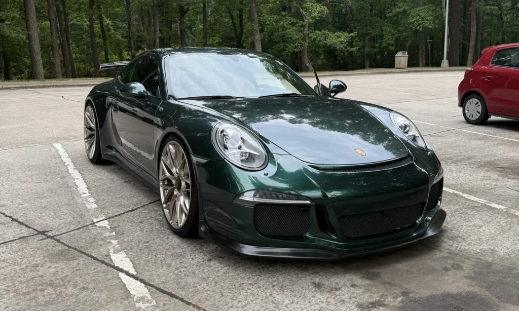 Green Porsche 911 GT3 rental in New England