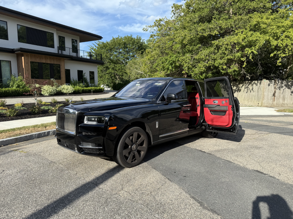 Black Rolls-Royce Cullinan luxury SUV rental available in Boston Massachusetts